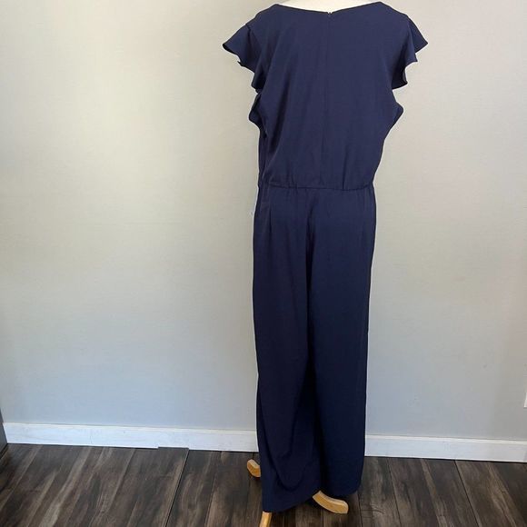 NWT JULIA JORDAN Navy Blue Flutter Sleeve Front Knot Romper Jumpsuit (14) - Picture 13 of 16